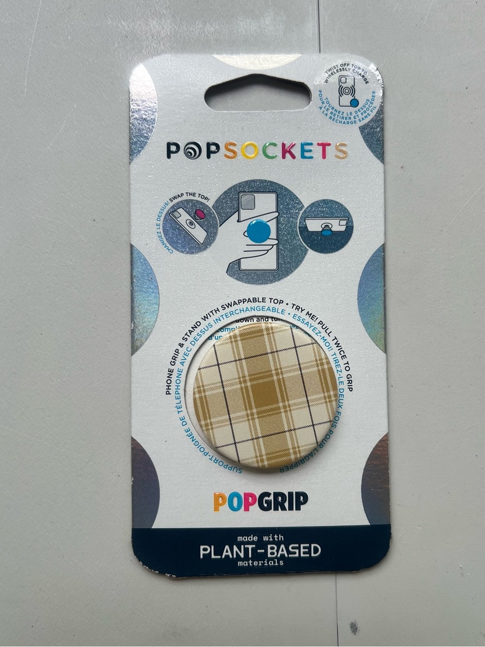 PopSocket PopGrip Beige and Brown Plaid Phone Grip